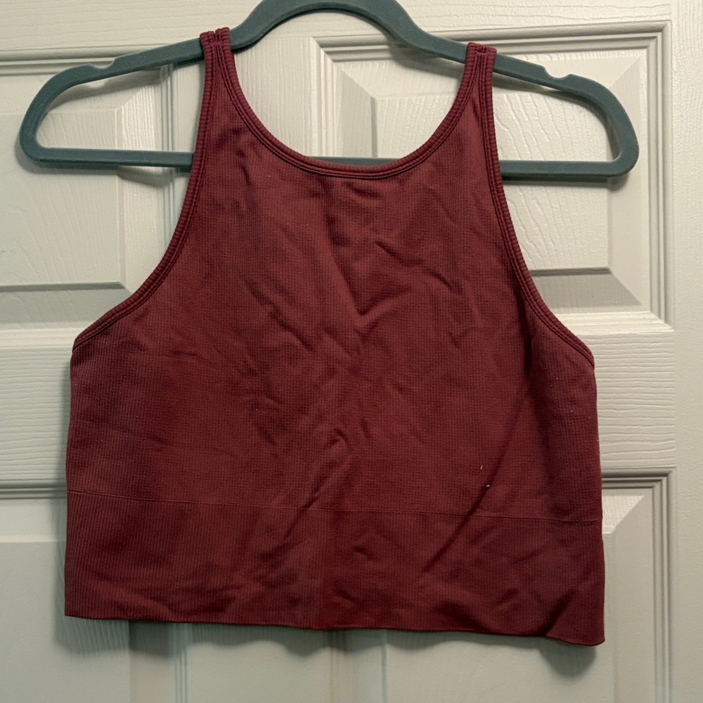 Athleta Ribbed High-Neck Crop Tank - Maroon